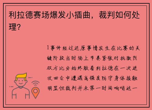 利拉德赛场爆发小插曲，裁判如何处理？